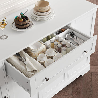 HITHOS 54" Buffet Cabinet with Storage, Modern Kitchen Buffet Sideboard with Drawer, Wood Coffee Bar Station with Adjustable Shelves, Kitchen Storage Cabinet for Living Room, White