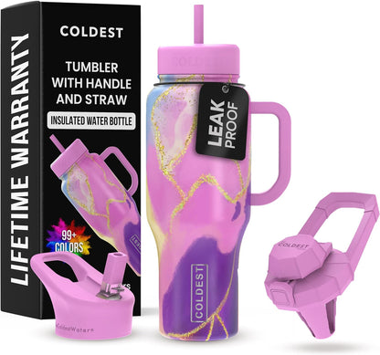 Coldest 40 oz Tumbler with Handle and Straw - 100% Leak Proof Insulated Tumbler with Lid and Straw (3 Lids) - Stainless Steel Tumblers for Women & Men - Cup Holder Friendly Base, 36 oz (Princess Luna)