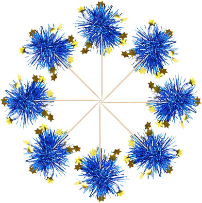 30 PCS Foil Firework Cupcake Toppers Happy Birthday Star Cupcake Picks Sparkle Tinsel Drink Stirrers Cocktail Fruit Toothpicks for Valentine's Day Wedding Birthday Party Decorations Supplies Blue