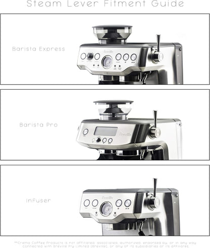 Crema Coffee Products Replacement Steam Lever for Breville Espresso Machines | Ergonomic Stainless Steel Design | Compatible with Barista Express, Infuser, Barista Pro | Easy Grip | Silver Finish
