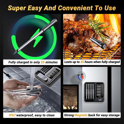 Wireless Meat Thermometer with 4 Probes, Inkbird Wifi BluetoothThermometer Digital Wireless for Rotisserie Grill Oven,Unlimited Range Dishwasher Waterproof Bluetooth Meat Thermometer for iOS & Android