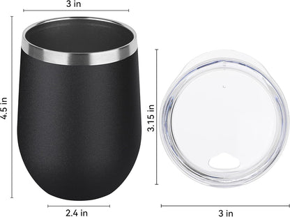DOMICARE Stainless Steel Wine Tumbler Bulk with Lid, Personalized Insulated Tumblers Set, 12oz Travel Coffee Cups Pack of 1, Black