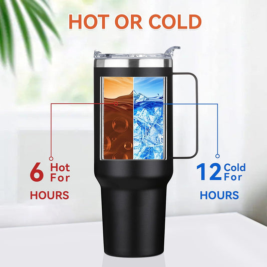 HASLE OUTFITTERS 40 oz Stainless Steel Tumbler with Handle, Vacuum Insulated Tumblers Bulk, Reusable Double Wall Travel Coffee Mug, Durable Powder Coated Water Bottle(Black, 1)