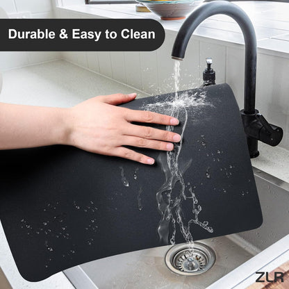 ZLR Coffee Mat - 12" x 16" Small Kitchen Hide Stain Absorbent Dish Drying Mat for Countertop - Easy to Clean Coffee Bar Mat for Espresso Machine and Spill Protection - Black