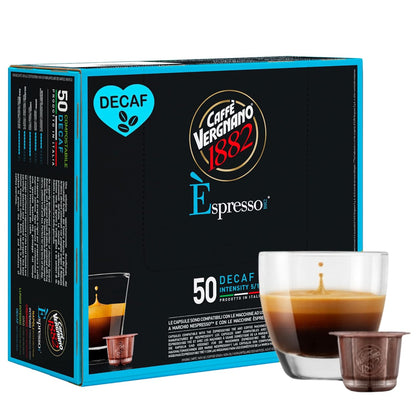 Caffe' Vergnano 1882 Decaf Medium Roast Espresso Original Line Machine Compatible Capsules, Arabica Robusta Espresso Coffee, Italian Coffee for Nespresso Machines, Intensity 5/10, Decaffeinato, 50 Ct