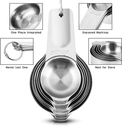 Measuring Cups and Spoons Set, 18/8 Stainless Steel Measuring Cups and Spoons set 17, Metal 7 Metric Measure Cups and 9 Dry Measure Spoons with 1 Leveler for Kitchen & Baking