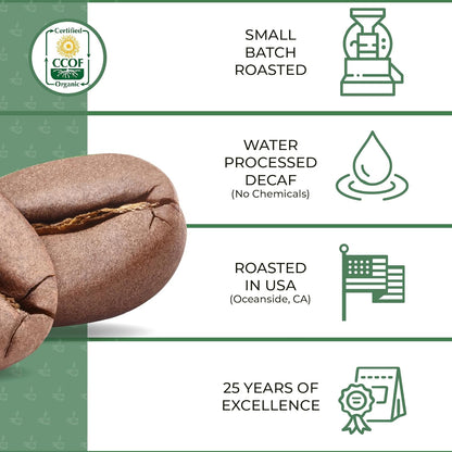 The Bean Organic Coffee Company Water Processed DECAF IL Chicco (Traditional Italian Roast), Dark Roast, Whole Bean Coffee, 5-Pound Bag