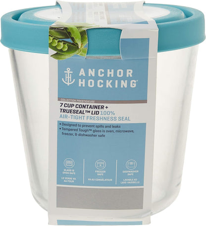 Anchor Hocking Trueseal Glass Food Storage Container with Airtight Lid, 7 Cup Tall, Mineral Blue