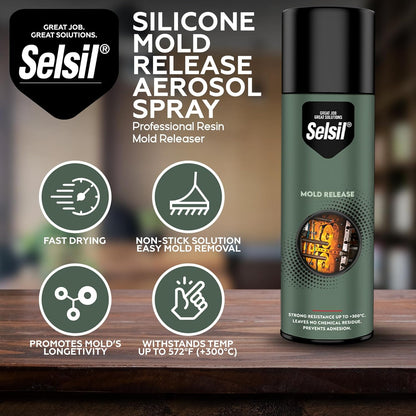 SELSIL Silicone Mold Release Aerosol Spray (2 x 13.5 fl oz) Professional Resin Mold Releaser, Non-Stick, Fast-Drying & Easy Mold Removal, (Pack of 2)