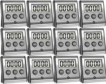 Elegant Digital Kitchen Timer - Stainless Steel Model eT-23, Super Strong Magnetic Back, Loud Alarm, Large Display, Auto Memory, Auto Shut-Off (12-Pack eT-23)