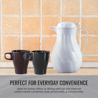 OCS Parts Easy Pour Thermal Coffee Carafe | 11-Inch Insulated Hot and Cold Beverage Pitcher Server for Coffee, Tea, Hot Chocolate and Water with Colored Tags for Easy Idenfication | 64-Ounce | White