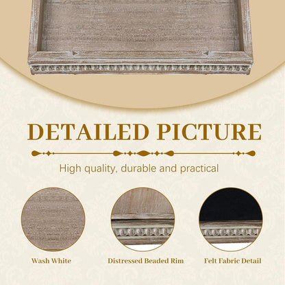 MAONAME Wood Serving Tray, Farmhouse Wooden Tray for Coffee Table, Rustic Square Trays with Beads, Washed White Decorative Trays for Living Room, Kitchen, 12" X 12" X 1.6"
