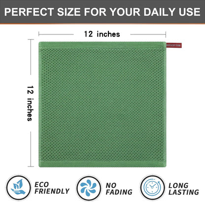 Kitinjoy 100% Cotton Kitchen Dish Cloths, 6 Pack Waffle Weave Ultra Soft Absorbent Dish Towels for Drying Dishes Quick Drying Kitchen Towels Dish Rags, 12 X 12 Inches, Grass Green