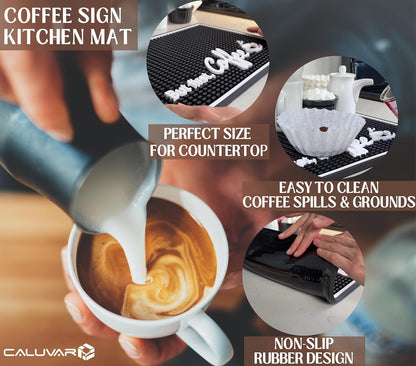But First Coffee Mat for Countertop, Rubber Bar Mat and Coffee Bar Sign 18 x 12 in, Kitchen Accessories for Countertop, Bar Mats for Bartending