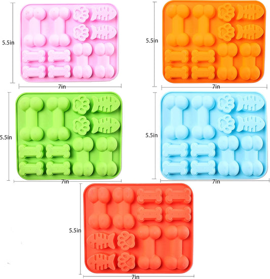 Dog Paw and Bone Shaped Silicone Mold, Non-Stick food Grade, Ice tray, Reusable Silicone Mold, Used for Chocolate, Candy, Cupcake, Pudding, Jelly, Puppy Biscuit (5 pcs)