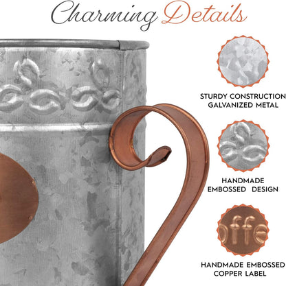 Autumn Alley Farmhouse Coffee Pod Holder Organizer – Galvanized Dual Toned Rustic Farmhouse Décor Basket for Counter – Vintage Copper Label & Handle – Industrial Chic Country Décor Accessories