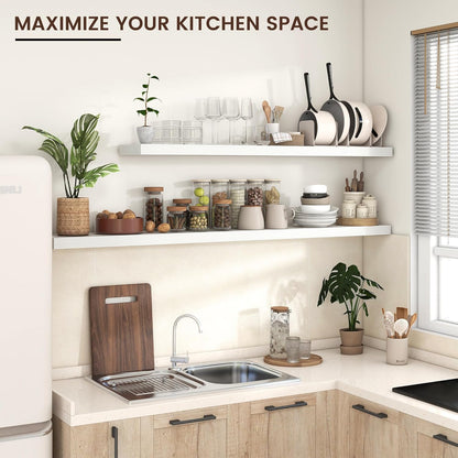 Floating Shelves for Wall, Large Wall Mounted Shelves with Invisible Brackets, Long Wood Floating Shelf for Living Room, Bedroom, Kitchen, (White, 55" W x 9" D x 1.5" H)