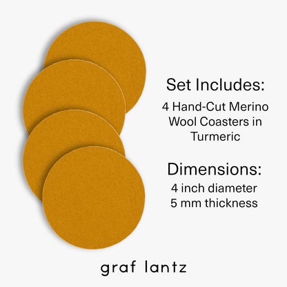 Graf Lantz - Bierfilzl Merino Wool Round Coasters Set of 4 - Turmeric (4" Circles) - Absorbs 30% of Weight - German Wool - Heat Resistant, Sustainable, & Reusable - Home Decor & Coffee Table Decor