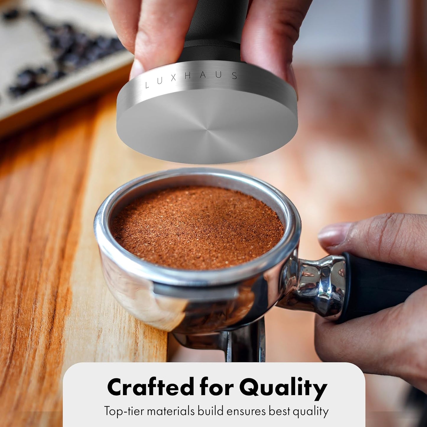 LuxHaus Espresso Tamper - 53mm Calibrated Coffee Tamper for Espresso Machine with Spring Loaded 100% Flat Stainless Steel Base