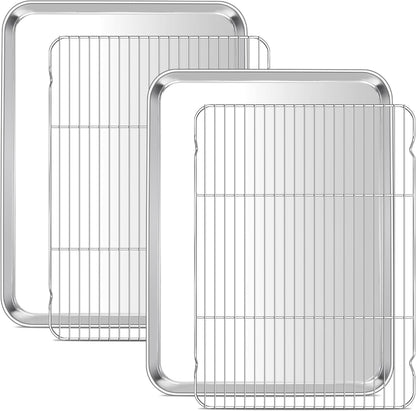 E-far Large Baking Sheet with Wire Rack (2 Pans + 2 Racks), 20 x 14 Inch Stainless Steel Cookie Pans Tray & Cooling Rack for Baking, Non Toxic & Heavy Duty & Rust Free, Oven & Dishwasher Safe
