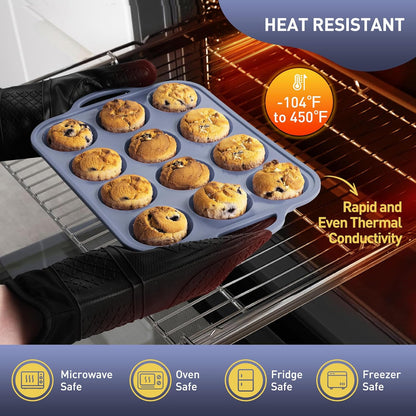 12 Cups Silicone Muffin Pan with Metal Reinforced Frame Regular Size Cupcake Pan Tray Egg Bites Silicone Rubber Cookie Molds Muffin Tin Baking Pans Tart Pan Not Stainless Steel Ceramic Aluminum