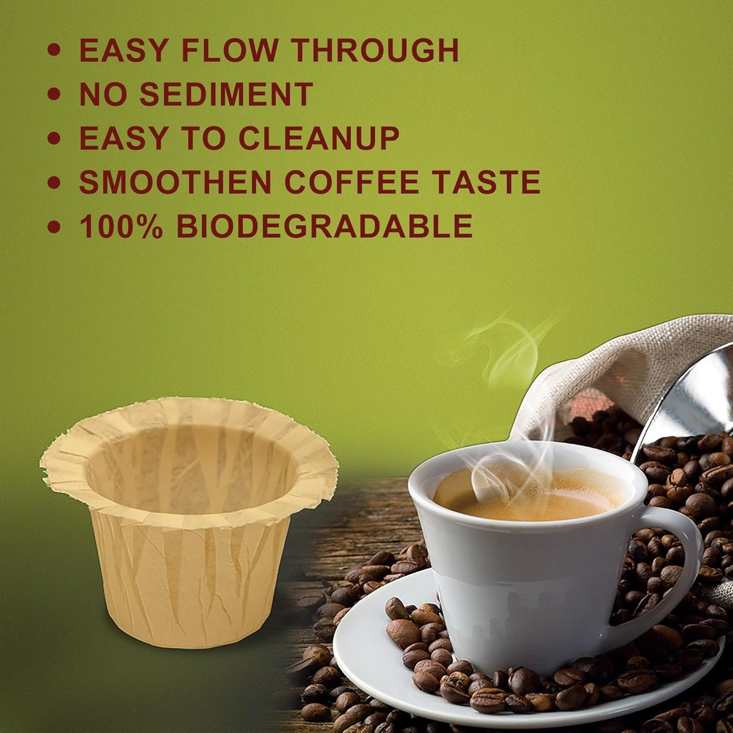 100 Count Natural Paper Filters Disposable whit 2 Reusable K Cups,Compatible with Keurig Single Serve 1.0 and 2.0, Fits All Reusable K Cup Coffee Pods