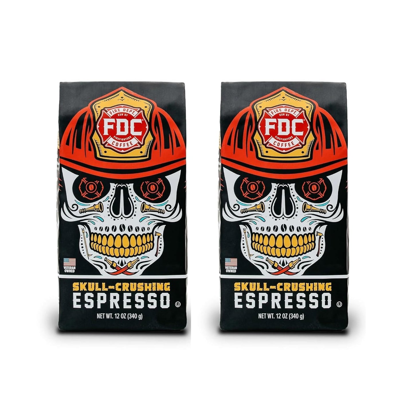 Fire Department Coffee - Gives Back to Firefighters - Skull Crushing Espresso Coffee Beans - Full-Bodied & Bold - Roasted in the USA - Premium Espresso Beans - Veteran Owned (12 oz, Pack of 2)