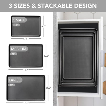 Tiawudi Baking Sheet Pan Set, 0.8mm Thick Heavy Duty Cookie Sheet with Diamond Texture Pattern, Nonstick Baking Tray for Oven, Carbon Steel Half, Jerry Roll Pan, Set of 3