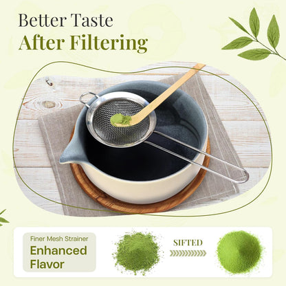 Matcha Whisk Set,includes Matcha Bowl,Matcha Whisk and Holder by Bamboo, Spout, Matcha Sifter Strainer Spoon Scoop Chasen Holder Towel- Perfect Japanese Matcha Set(8 Pcs Pink)