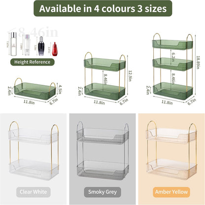 YCIA&DONE Bathroom Organizer Countertop, Makeup Storage, Skincare Cosmetic Tray Shelf, Perfume Holder Rack for Vanity Counter, Large Capacity, Easy to Install, Clean, 2 Tiers, Vintage Green