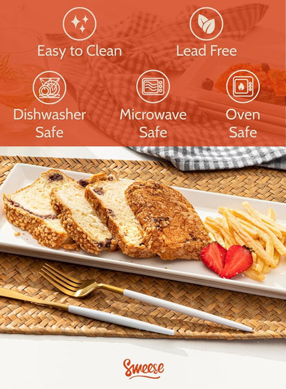 Sweese Rectangular Porcelain Platters, Serving Trays for Parties, 13.8 Inch Large Serving Dishes for Steak, Taco, Sushi, Appetizer, Cake - Dishwasher & Oven Safe - Set of 4, White