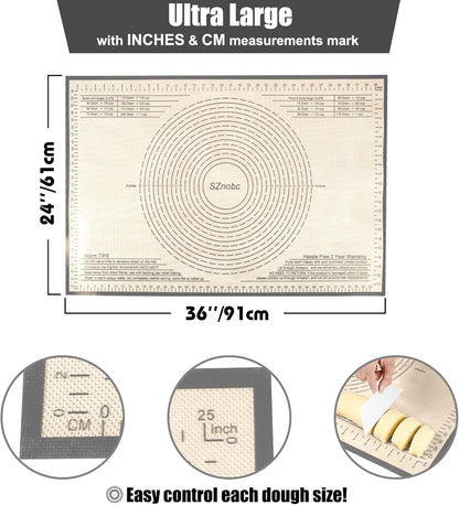 Silicone Pastry Mat 36x24 Inch Nonstick Baking Mat Perfect for Dough Mat, Pastry Board, Kitchen Counter Mat - For Dough, Pastry, Pie Crust, Fondant, Cookies, Bread, Pasta/Pizza, Grey
