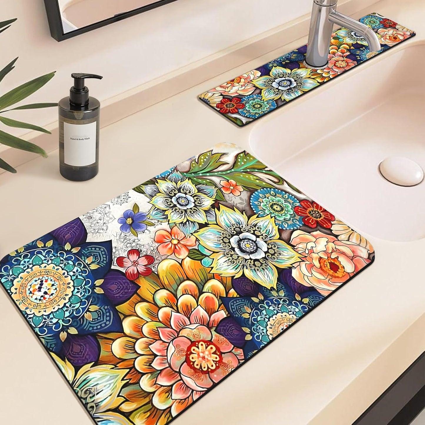 24.5" x 15.5" Dish Drying Mat & 24" x 5.5" Sink Splash Guard, Super Absorbent Drainer Rack Mat for Kitchen Counter Coffee Bar