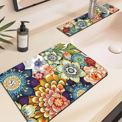 24.5" x 15.5" Dish Drying Mat & 24" x 5.5" Sink Splash Guard, Super Absorbent Drainer Rack Mat for Kitchen Counter Coffee Bar