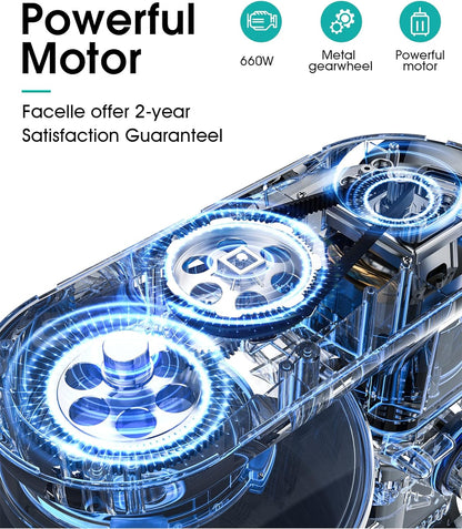 Facelle Stand Mixer, Electric Kitchen Mixer, 6 Speed Tilt-Head Stand Mixer with Pulse, Attachments include 6.5QT Bowl, Dishwasher Safe Beater, Dough Hook, Whisk for Dough, Baking,Cakes, Cookie -Silver