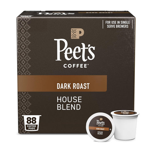 Peet's Coffee, Dark Roast Single Serve Coffee Pods - House Blend 88 Count (4 Boxes of 22 Pods)