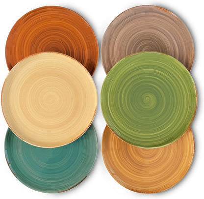 Mora Ceramic Helix Swirl Dinner Plates Set of 6, 10in Modern Spiral Porcelain Dish Dinnerware for Kitchen, Serving & Restaurants - Dishwasher, Microwave, Freezer, Oven Safe Dishware - Earth Colors