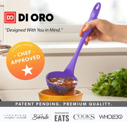 DI ORO Silicone Ladle – Soup Ladle for Cooking & Serving Heat-Resistant - Large Kitchen Ladle Nonstick Cookware Safe - Soup Serving Spoon with Wide Bowl - Silicone Utensil Dishwasher Safe (Lavender)