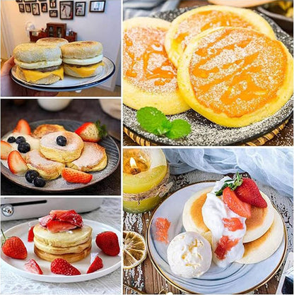 HLMOptimo English Muffin Rings, Stainless Steel Crumpet Rings, 6 Pcs Nonstick Metal Round Ring Molds with Silicone Oil Brush (4 inch)