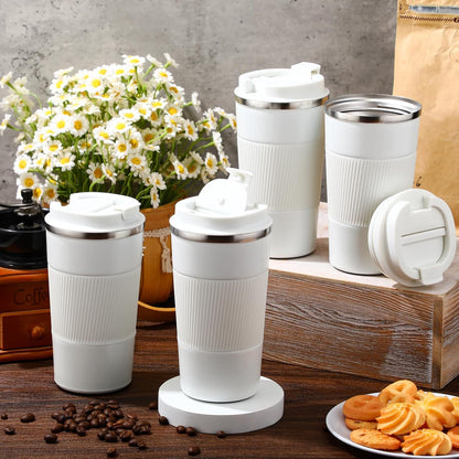 Sabary 4 Pack 16 oz Bulk Travel Coffee Mug with Lid Reusable Vacuum Insulated Coffee Tumbler Double Wall Thermal Stainless Steel Camping Tea Cup for Christmas Winter Drinks Employee Gift(White)
