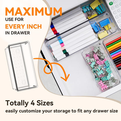 Criusia Utensil Drawer Organizer for Kitchen, 8 Pack Silverware Organizer Utensil Holder, Clear Plastic Drawer Dividers for Flatware, Cutlery, Kitchen Gadgets Accessories, Organizador de Cocina