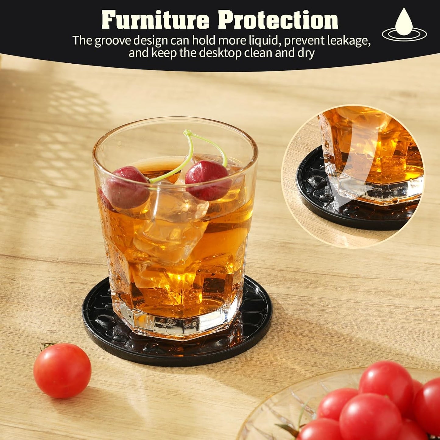 Coasters Set of 8,Hot or Cold Drink Coasters with Holder,Modern Style Coffee Table Coaster,Suitable for Kinds Cups Beer,Drink,Anti-Overflow Tabletop Protection(Black, 8pcs)