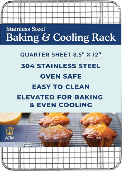 Ultra Cuisine Heavy Duty 100% Stainless Steel Cooling Rack for Cooking and Baking - Baking Rack & Wire Cooling Rack - Fits Quarter and Jelly Roll Sheet Pans - 8.5''x 12'' & 10''x 14.75''