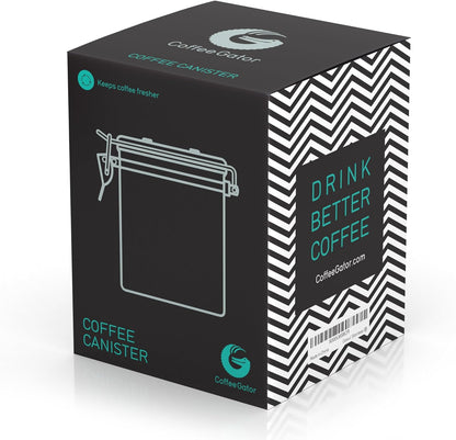 Coffee Gator Coffee Canister, Airtight 16oz Stainless Steel and 4oz Borosilicate Glass Jar Travel Kitchen Food Storage Container with Date Tracker, Scoop for Grounds, Beans, Sugar, Tea, Cookies