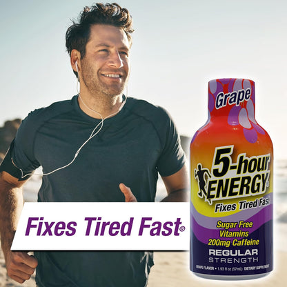 5-hour ENERGY Regular Strength Energy Shot, Grape Flavor (1.93 oz., 24 Count) Zero Calories & Sugar-Free 200 mg Caffeinated Energy Shot, Amino Acids & B Vitamins, Dietary Supplements