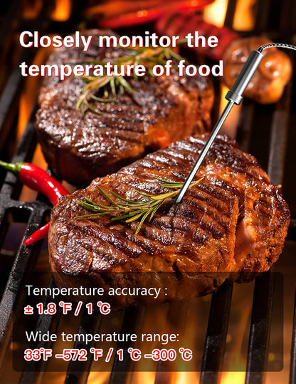 BFOUR Bluetooth Meat Thermometer Wireless Grill Thermometer with 3 Probes, Premium Digital Meat Thermometer Food Thermometer Timer Alarm for Smoker, Grill, Oven, Kitchen, Cooking, BBQ