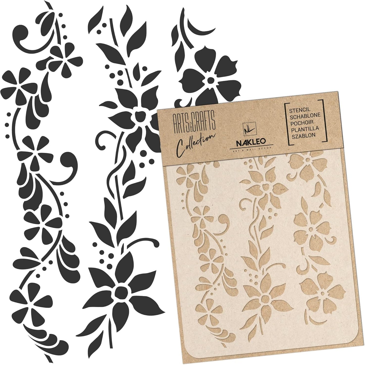 NAKLEO Painting Stencil for Crafts A4 8.3” x 11.8”, Flowers Mini Border Pattern, Reusable Plastic DIY & Scrapbooking Drawing Template, Decoupage Art Home Decor, Wall Wood Fabric Furniture