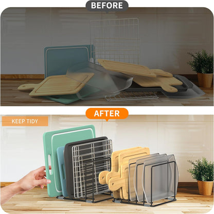 Cutting Board Organizer, Kitchen Cabinet Organizer, Divided Rack with 5 Slots for Baking Trays, Cutting Boards - Cookie sheet Organizer Inside Cabinet, Baking Sheets Holder (large)