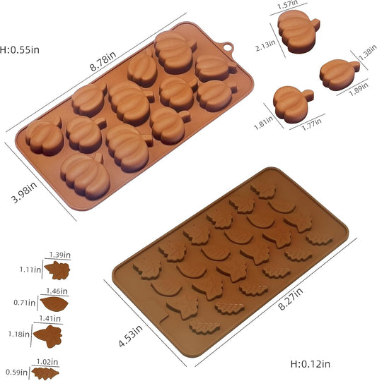 Fall Chocolate Molds 4 Pieces Silicone Pumpkin Candy Mold Maple Leaf Shaped Fondant Molds for Thanksgiving Halloween Autumn Harvest Cupcake Cake Topper Decoration