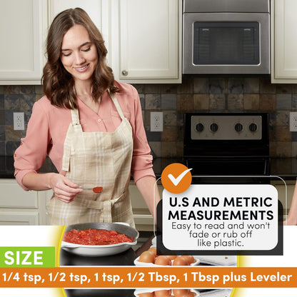 Spring Chef Stainless Steel Measuring Spoons Set of 6 with Leveler, Rectangular Metal Teaspoon & Tablespoon Measuring Spoons for Dry & Liquid Ingredients - Nesting Kitchen Gadgets For Baking & Cooking